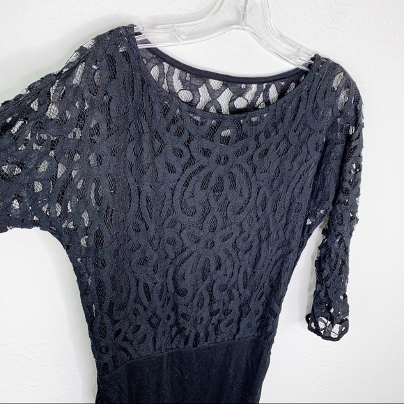 Velvet Black Lace Ruched Dress Medium A26 C38 - Picture 3 of 8